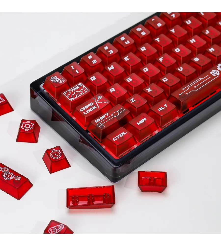 Keycap Personality Original Height 61/68/75/87/98/108 Fog Through Gear Keycap Red Through Mechanical Keyboard