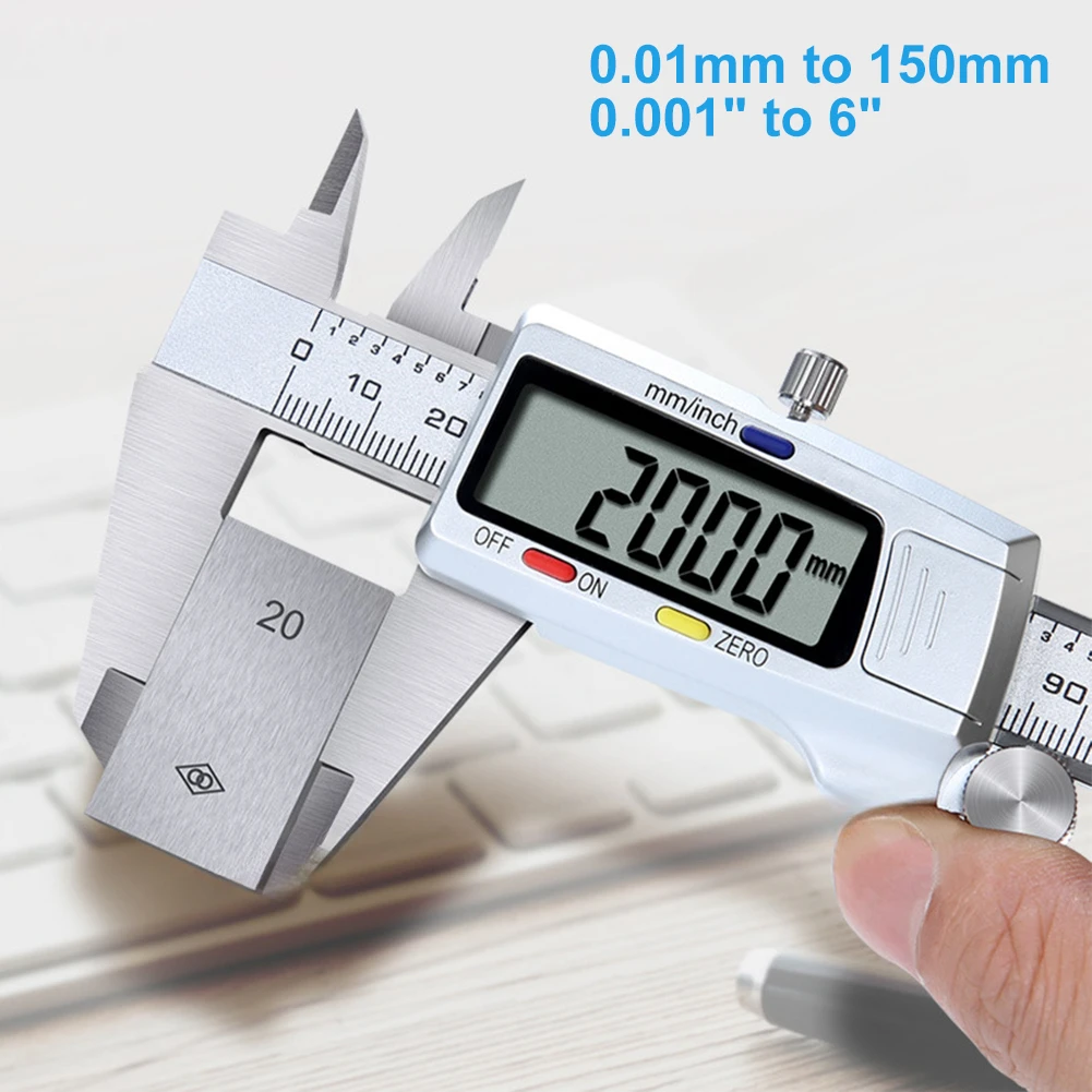 6 Inch 150mm Digital Vernier Caliper Stainless Steel Micrometer Measuring Tool Depth Ruler Measuring Tools For Home Office