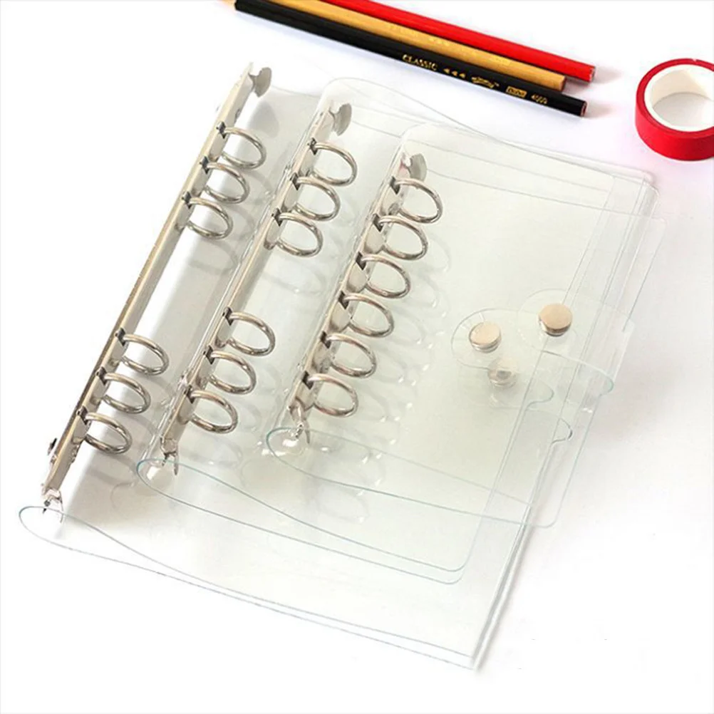 

3Pcs Loose-Leaf Shells PVC Elastic Band Fasten 6-Hole File Binder Portable for School Office Business Transparent