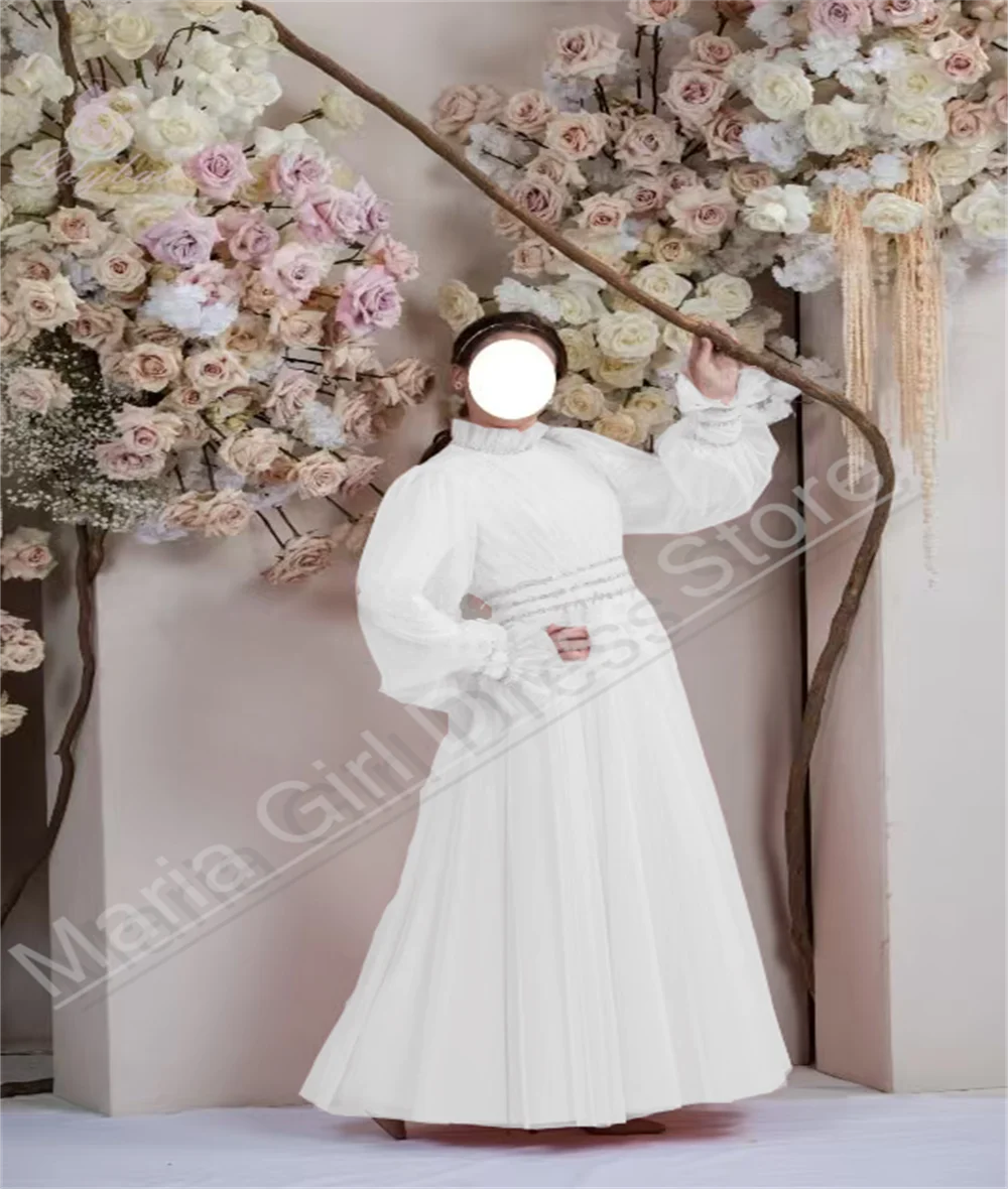 

Custom Boutique Bridal Sisters Dress Tulle Full Sleeve High Neck Long Girl First Sacrament Birthday Prom Banquet Dress