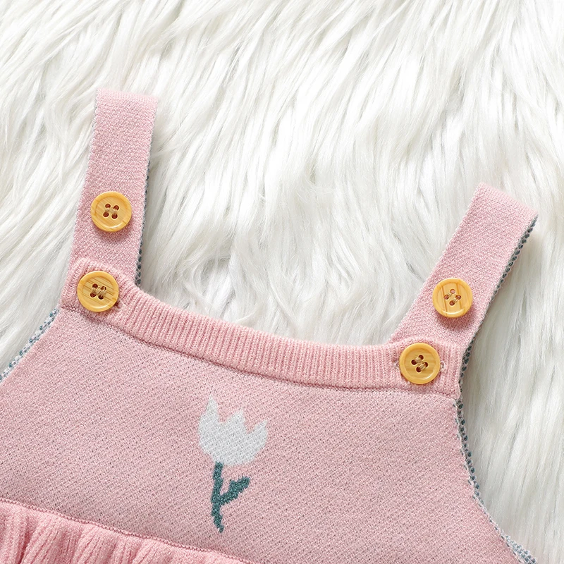 Girl Baby Rompers Knitted Newborn Kid Jumpsuit Sleeveless Infant Children Clothes Fashion Ruffles Pink Cute Tulip Sling Overalls