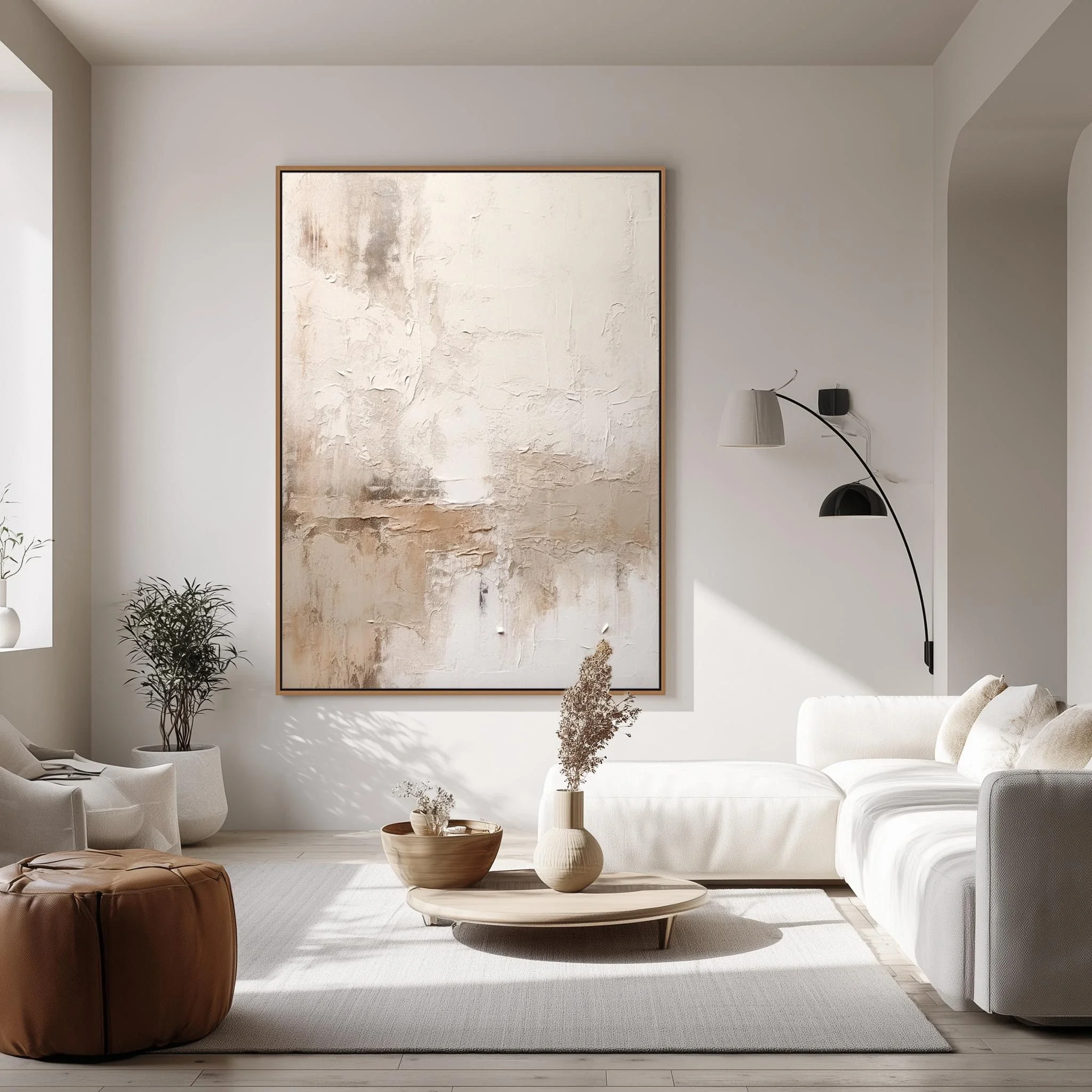 Wabi Sabi Wall Art - Neutral Textured Canvas, 3D Abstract Painting for Above Bed, Oversized Minimalist Decor
