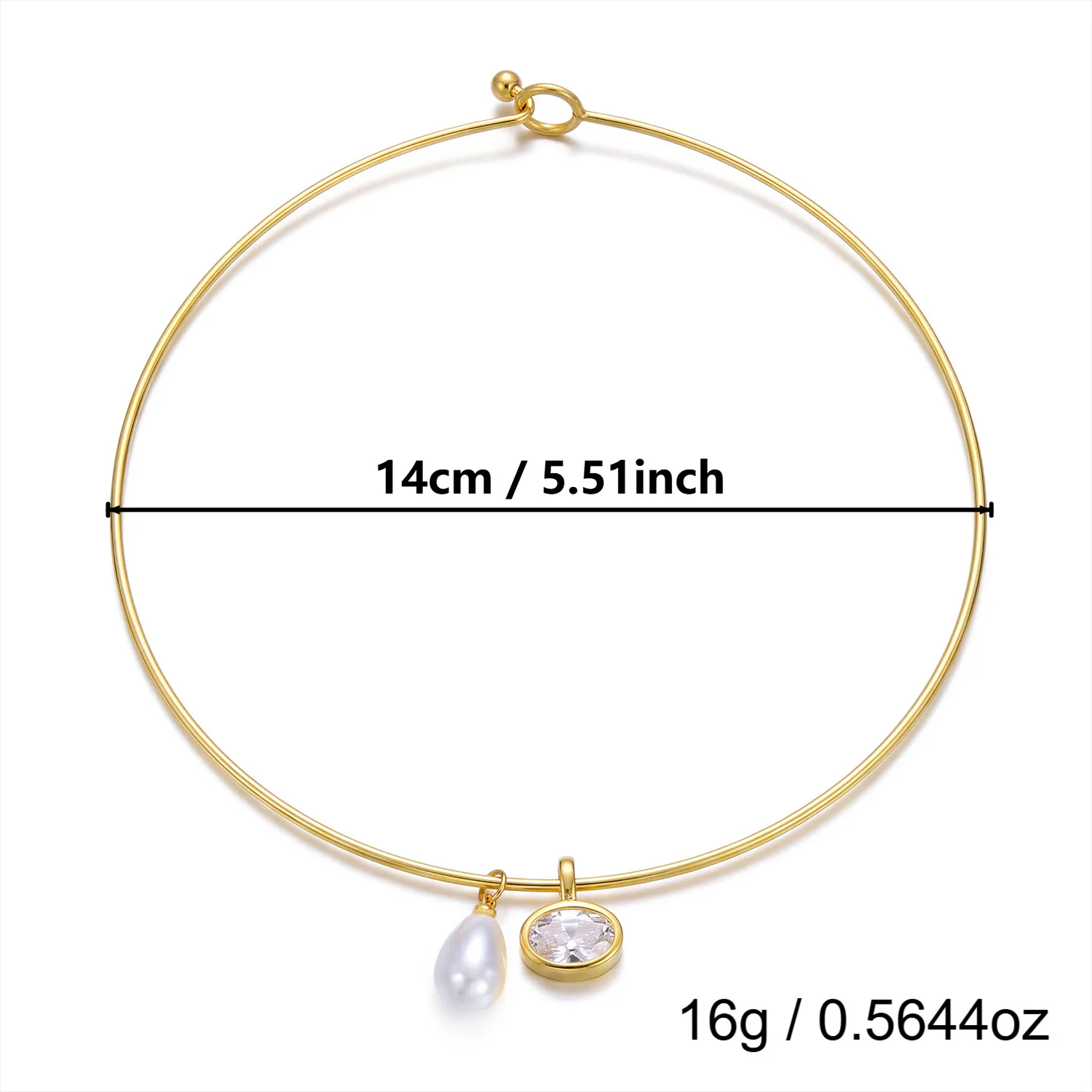 Minimalistische, vergoldete Halskette aus Edelstahl mit Zirkonia-Steinen für Damen, Imitationsperlen, Zirkonia-Anhänger, Party-Schmuck, Geschenk. – Detail 3