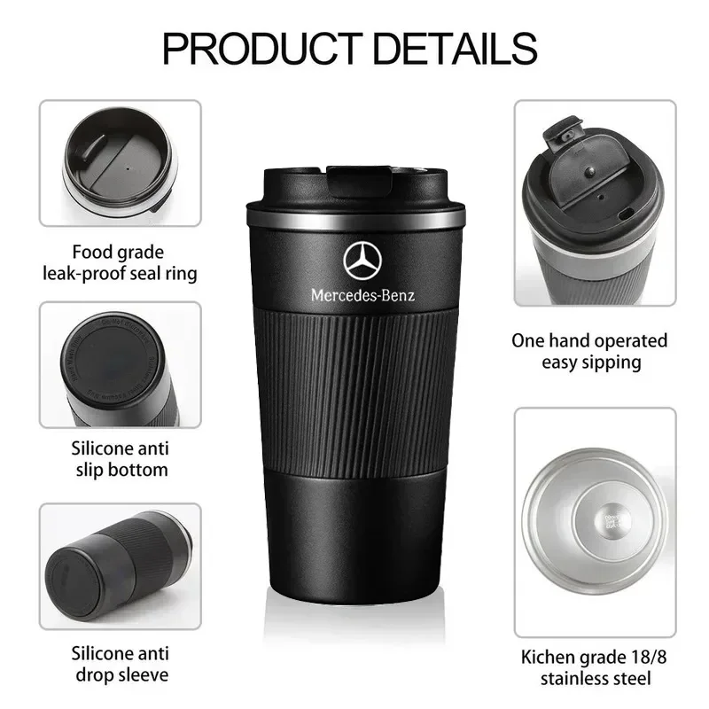 510ml Stainless Steel Coffee Thermos Mug Thermal Cup For Mercedes Benz W164 W205 W204 W211 W212 GLE Non-slip Travel Car Bottle