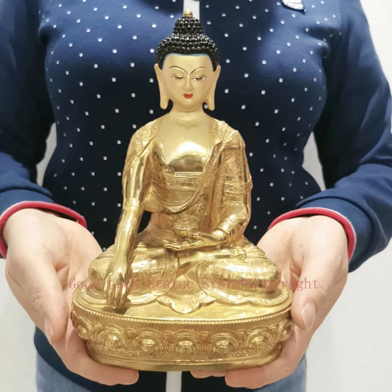 

21cm Wholesale Tibet Buddha statue GOOD copper gilding Shakyamuni Buddha statue Family protection Health safety good luck