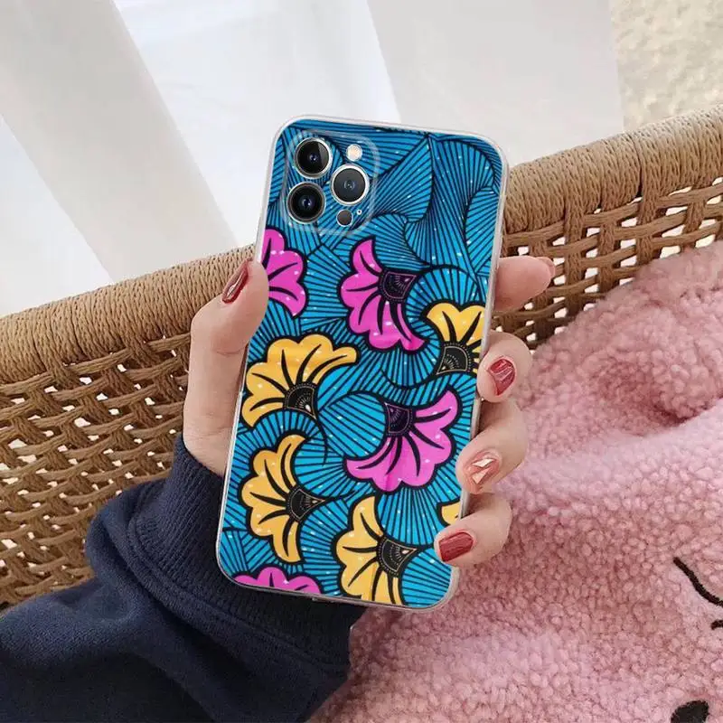 African Wax Fabric Phone Case For iPhone 14 13 12 Mini 11 Pro XS Max X XR SE 6 7 8 Plus Soft Silicone Cover