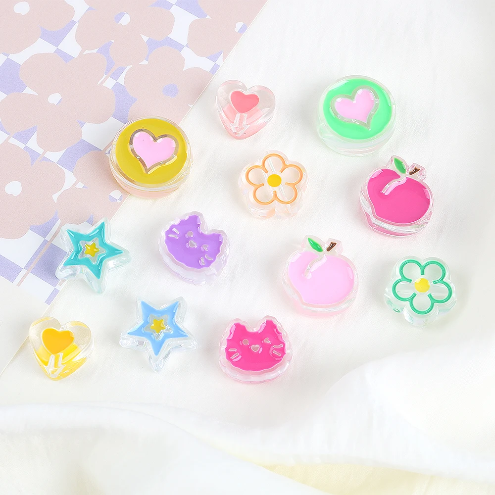 

High Quality Acrylic Beads Cat Candy Heart Loose Spacer Beads for Jewelry Making Needlweork Bracelet Charm Necklace DIY Keychain