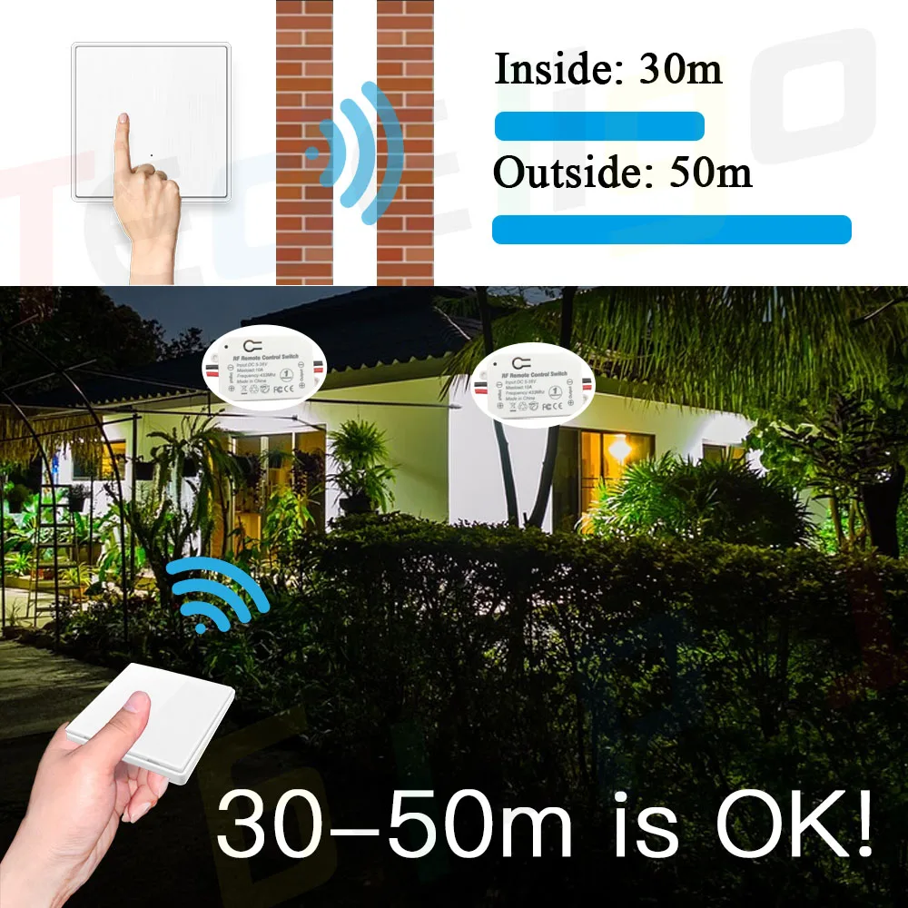 12V Wireless Light Remote Control Switch 1/2/3 Gang 433MHz Push Button Wall Switch 24V 6V Relay Receiver for LED Electric Door