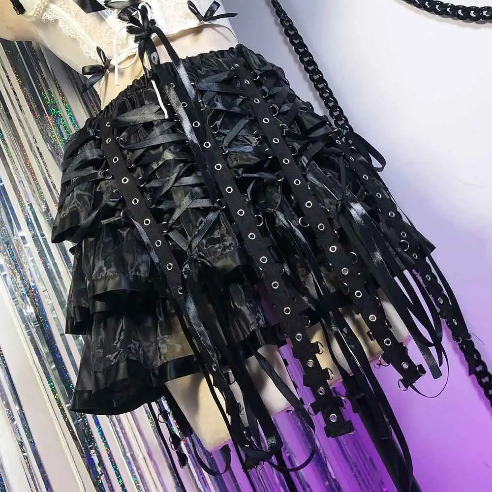 

Emo Gothic Skirts 90s Club Wear Teen Eco Goth Y2K TOPS E-Girls Lace-up DIY Kawaii Harajuku Grunge Punk Rock Hand Made