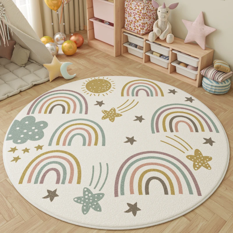 Cartoon Style Living Room Decoration Carpet Fluffy Soft Plush Rug Color Round Rugs for Bedroom Large Area Thick Lounge Floor Mat