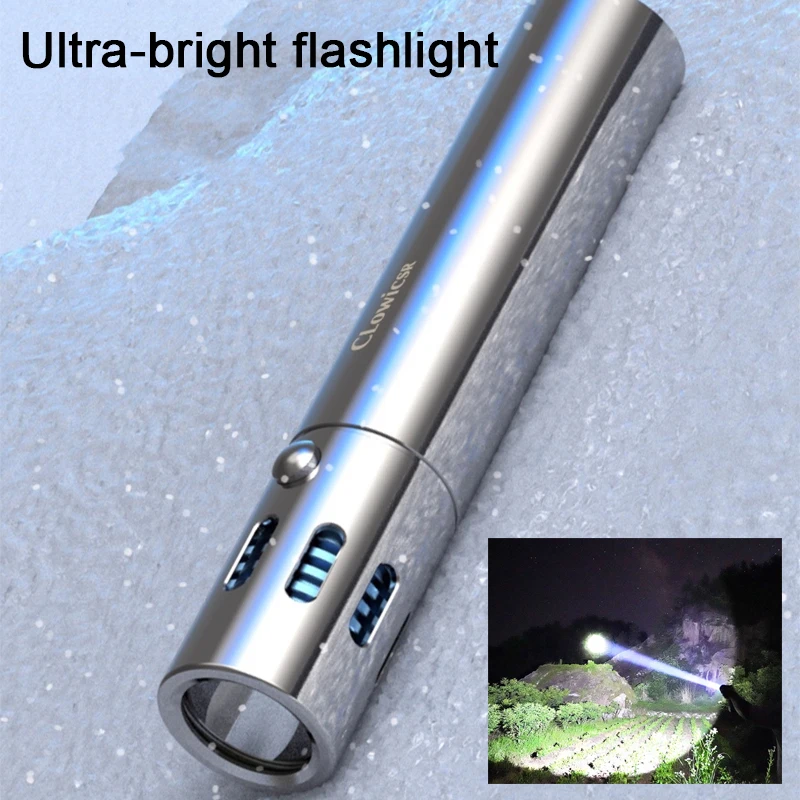 Stainless Steel LED Flashligh Bright White Light for Night Fishing Riding Camping Outdoor Lighting