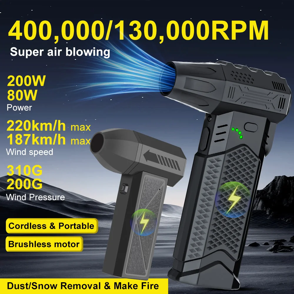 

400/130,000 RPM Turbo Jet Fan For Motorcycle Air Duster Blower Portable Camping Tools Snow Blowing Brush Cordless Electric Pump