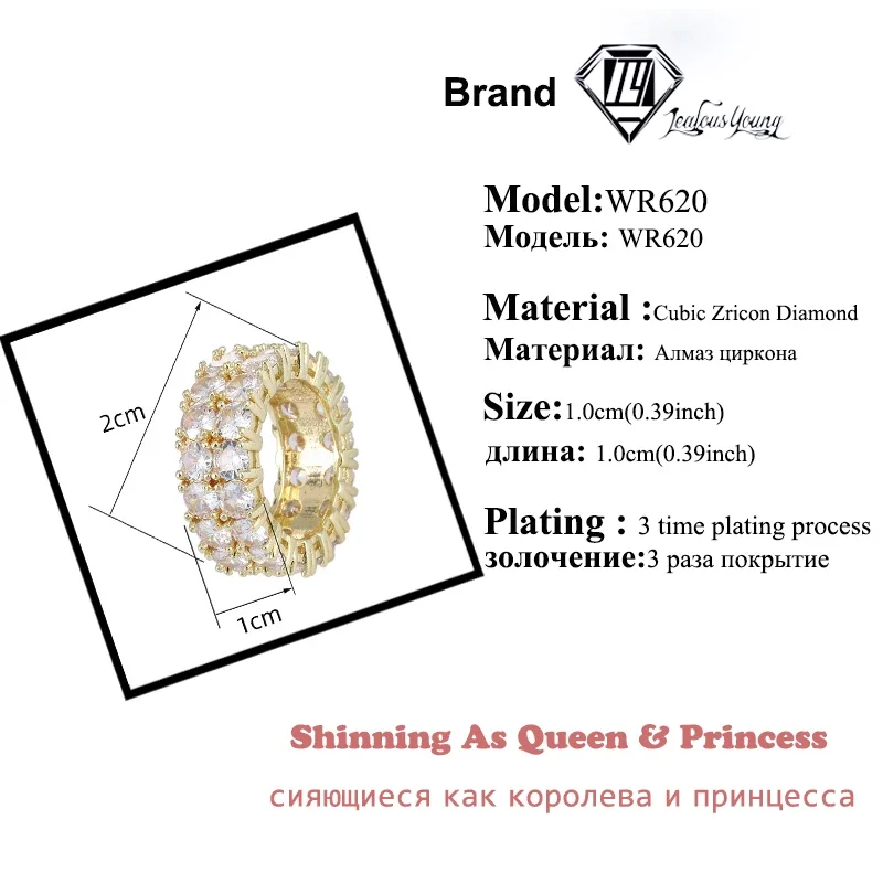 Fashion Sparkling Gold Color Zirconia Ring Double-decker Round CZ Wedding Engagement Jewelry for Women Men Rings Bague