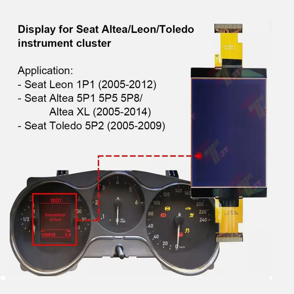 LCD Display FOR Seat Altea Leon Toledo Instrument Cluster Speedometer Pixel Fix