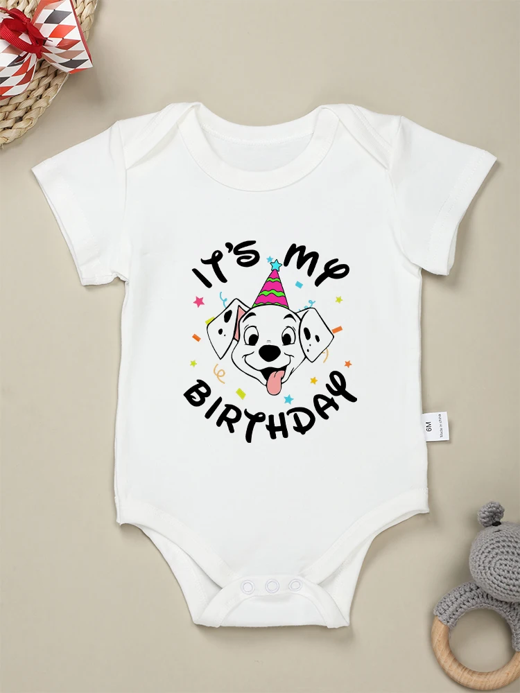 

Birthday Party Newborn Boy Bodysuits Cute Animal Dog Print Cartoon Baby Girl Clothes Cotton Short Sleeves O-neck Infant Onesies