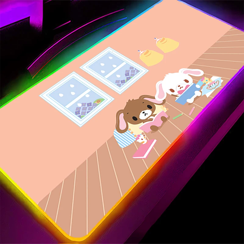 RGB マウスパッド S-sugar Bunnies ゲーマーゲーム大型アクセサリー Varmilo キーボード PC コンピュータデスクマットカーペットバックライト LED マウスパッド
