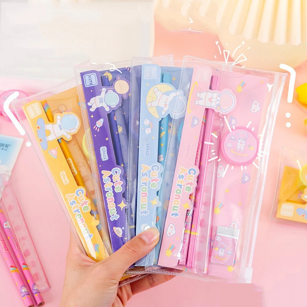 5PCS/Set Children's Stationery Set Birthday Gift Cartoon Pencil Case Suitable for School Pencil Eraser Sharpener Writing Tools