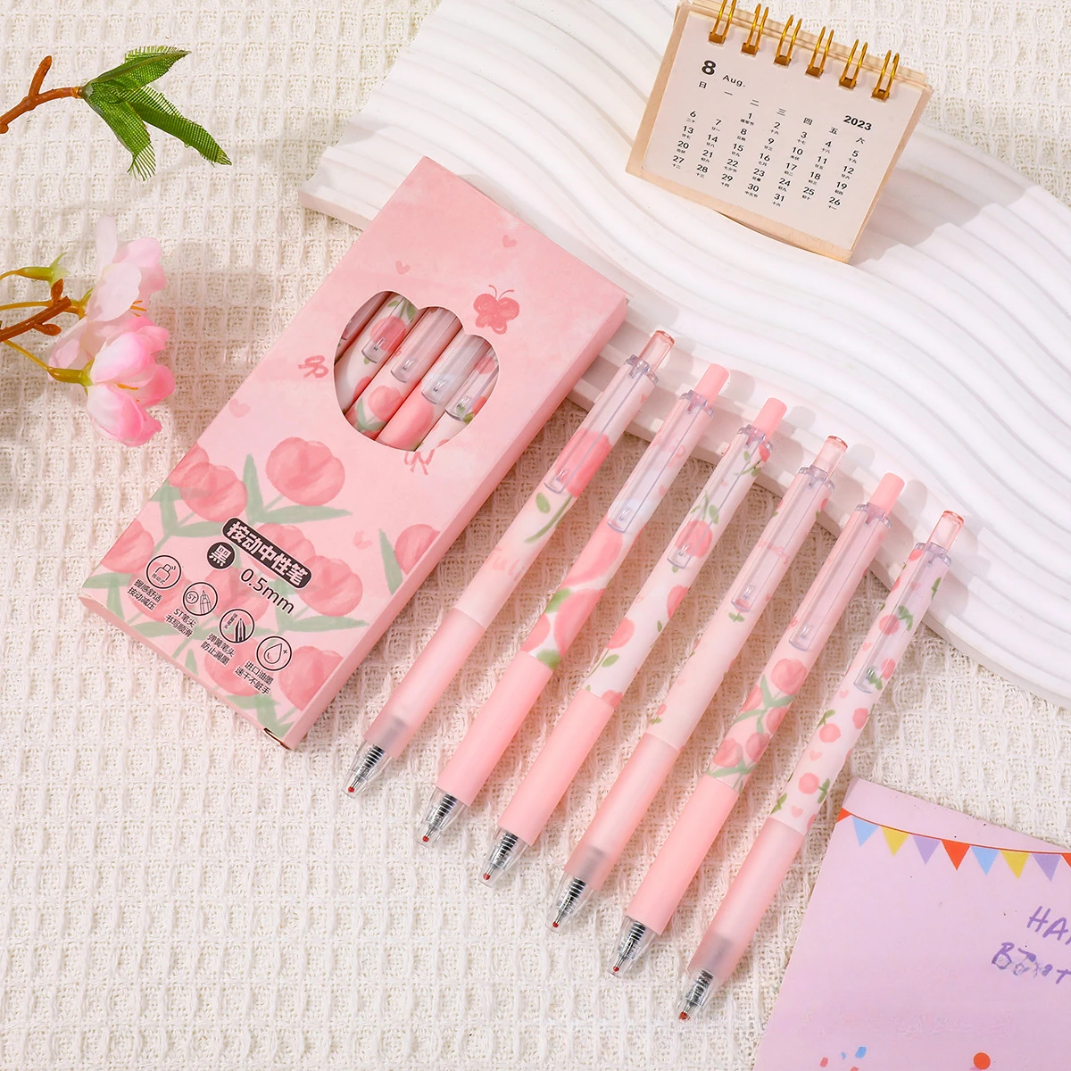 

6Pcs Tulip Gel Pen 0.5mm Quick-Dry Smooth Writing Pens, Cute Aesthetic Click Pens for School Exams, Journaling & Office Supplies