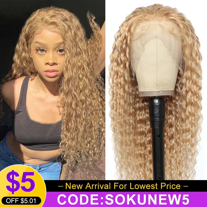 

13x4 Lace Frontal Wig Blonde Curly Human Hair Wigs Brazilian Deep Wave Pre-Plucked Transparent 4X4 Lace Closure Wig For Women