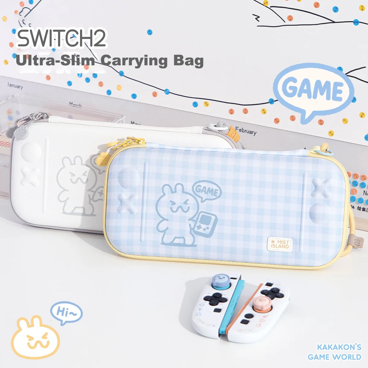 Slim Hard Carrying Case compatible with Switch 2 - Ultra Thin NS2 (2025) Storage Bag with Kakakon Design,Blue Check/Aurora White