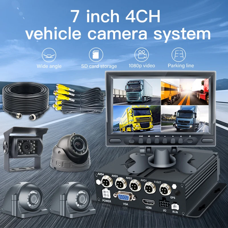 CCENTEN Reverse Monitor Camera System Metal Plastic Heavy Duty Truck Vehicle Bus H.264 SD DVR 4 Channel Car Black Box 7 Inch