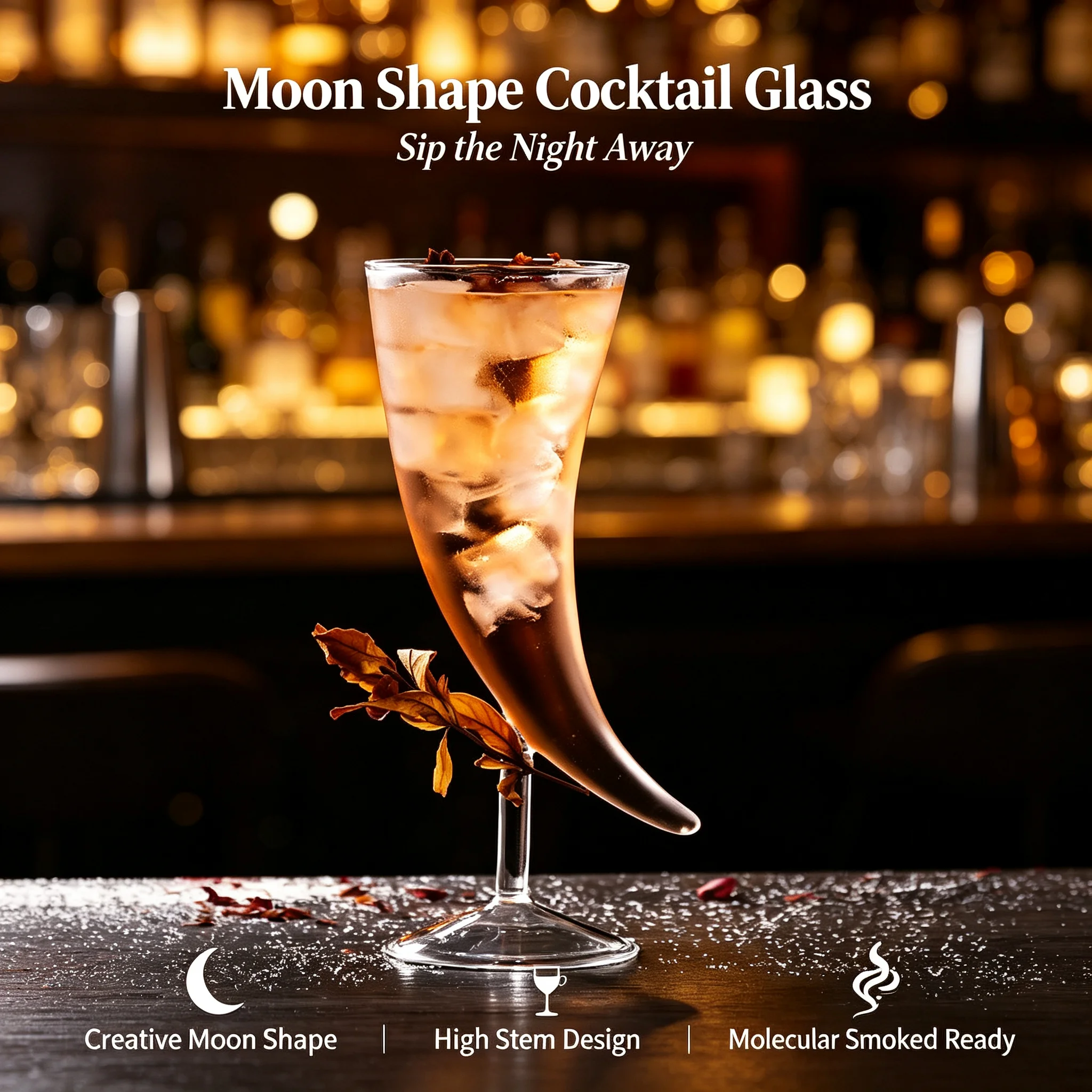 1pc 250ml Creative Moon High Footed Cocktail Glass Molecular Smoked Wine Cup For Bar Home Party Whiskey Glassware Birthday Gift