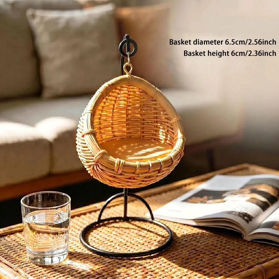 Resin Imitation Rattan Swing Ornaments Desktop Mini Hanging Basket Decorations Office Living Room Bedroom Home Decorations