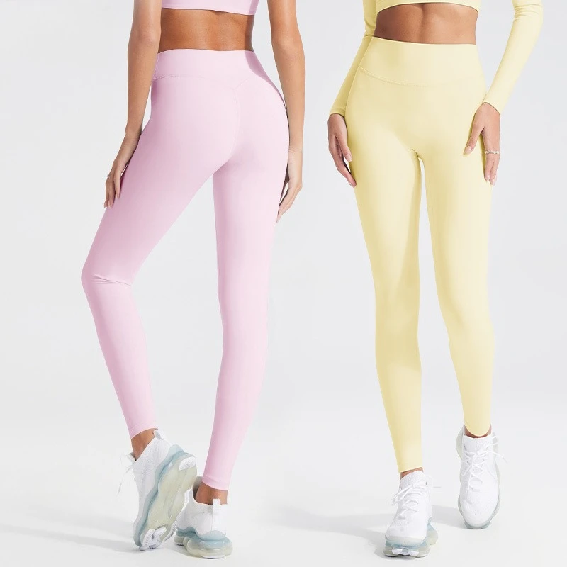 Women Gym Yoga Pants High Waist Peach Buttocks Brushed Solid Color Tight Fitting Outdoor Sports Leggings Yoga Exercise Pants