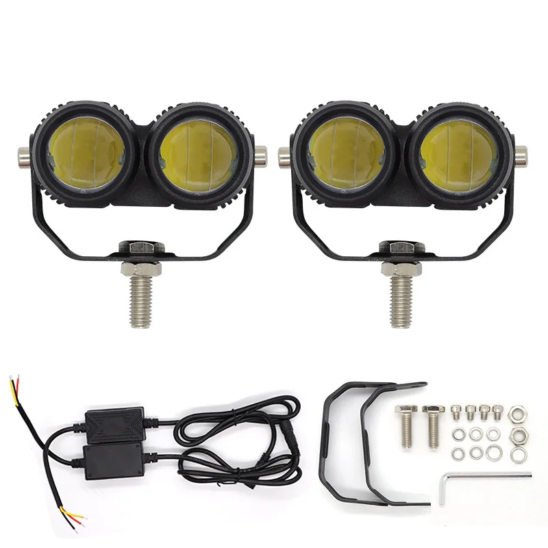 One Pair Dual Led Adventure Headlight Dual White/Yellow Light Spotlight Wide Voltage Dc9-80v Motorcycle Light