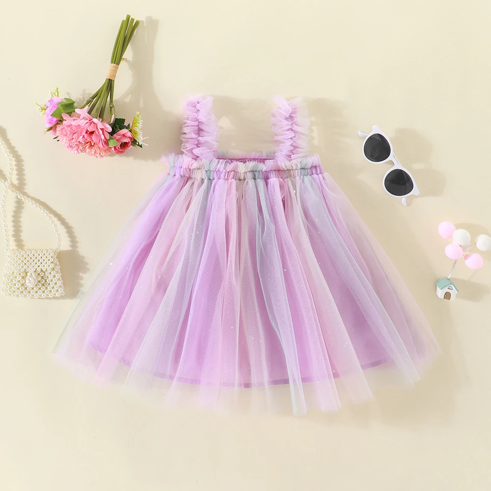 (0-3-year-old Girl) Summer New Girl Dress Mesh Sling Dress Sweet Princess Dress Fluffy Dress Sleeveless Summer Beach Style