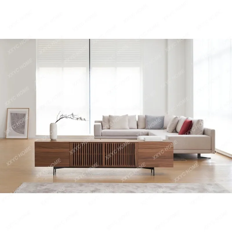 XXJapanese-style solid wood TV cabinet Modern simple log floor cabinet Floor-to-ceiling audio-visual locker