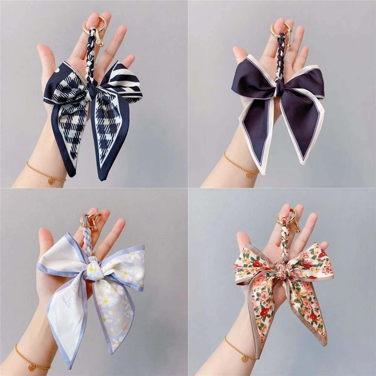 Creative Scarf Keychain for Handbag, Car, or Belt – Horse-Shoe Shape Charm with Ribbon, Bow Decor, Anti-Lost Strap