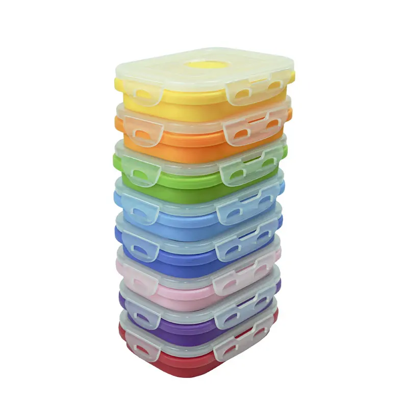 4 Sizes Silicone Folding Bento Box Collapsible Lunch Box Microwavable Portable Meal Food Storage Container for Children Adult
