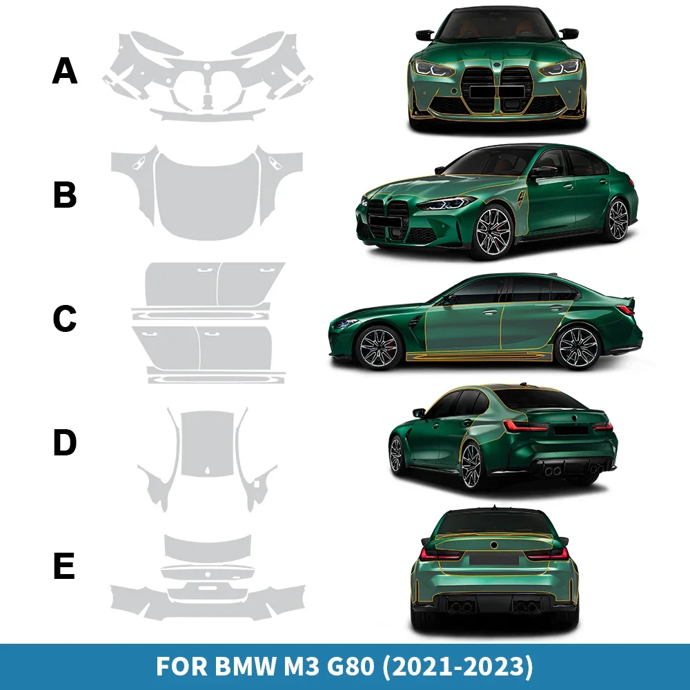 

Защитная пленка для BMW M3 G80 2021-2023, антицарапийная, прозрачная, предварительно вырезанная, из TPU, PPF