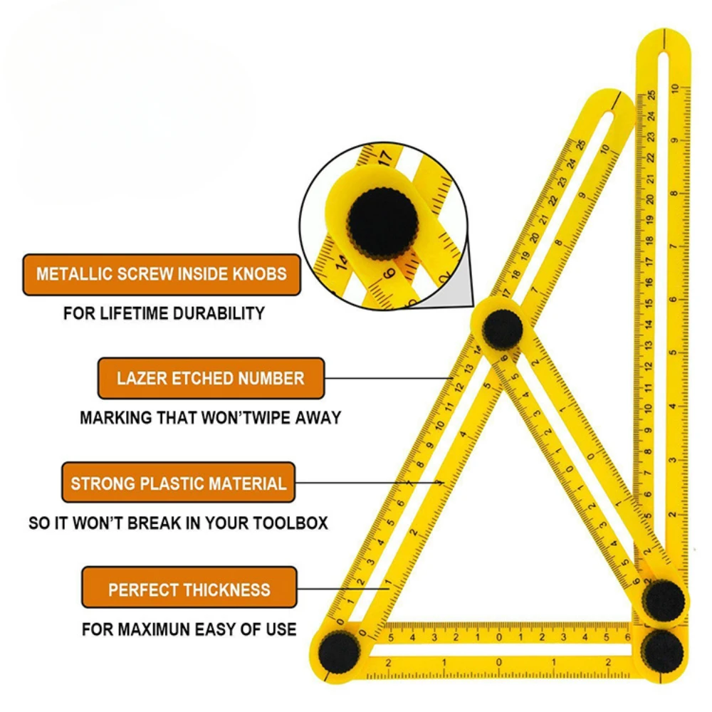 Professional Template Tool Angle Ruler Measuring Protractor Activity Four-fold Ruler With Metric Inch Scale Gauging Tools