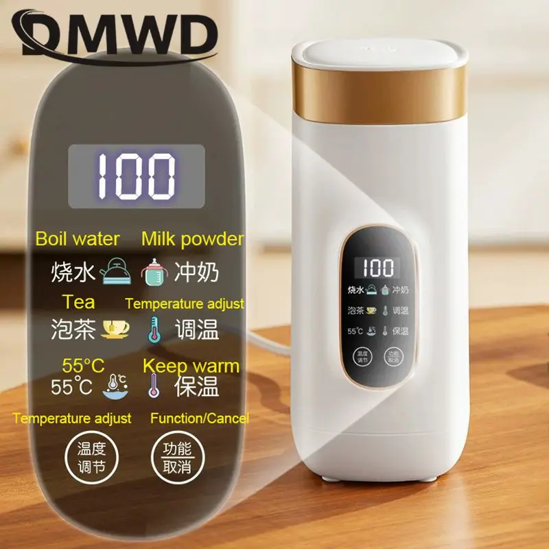 Hervidor eléctrico portátil multifuncional para preparar café, leche en polvo, temperatura térmica ajustable, calentador de agua de calentamiento rápido
