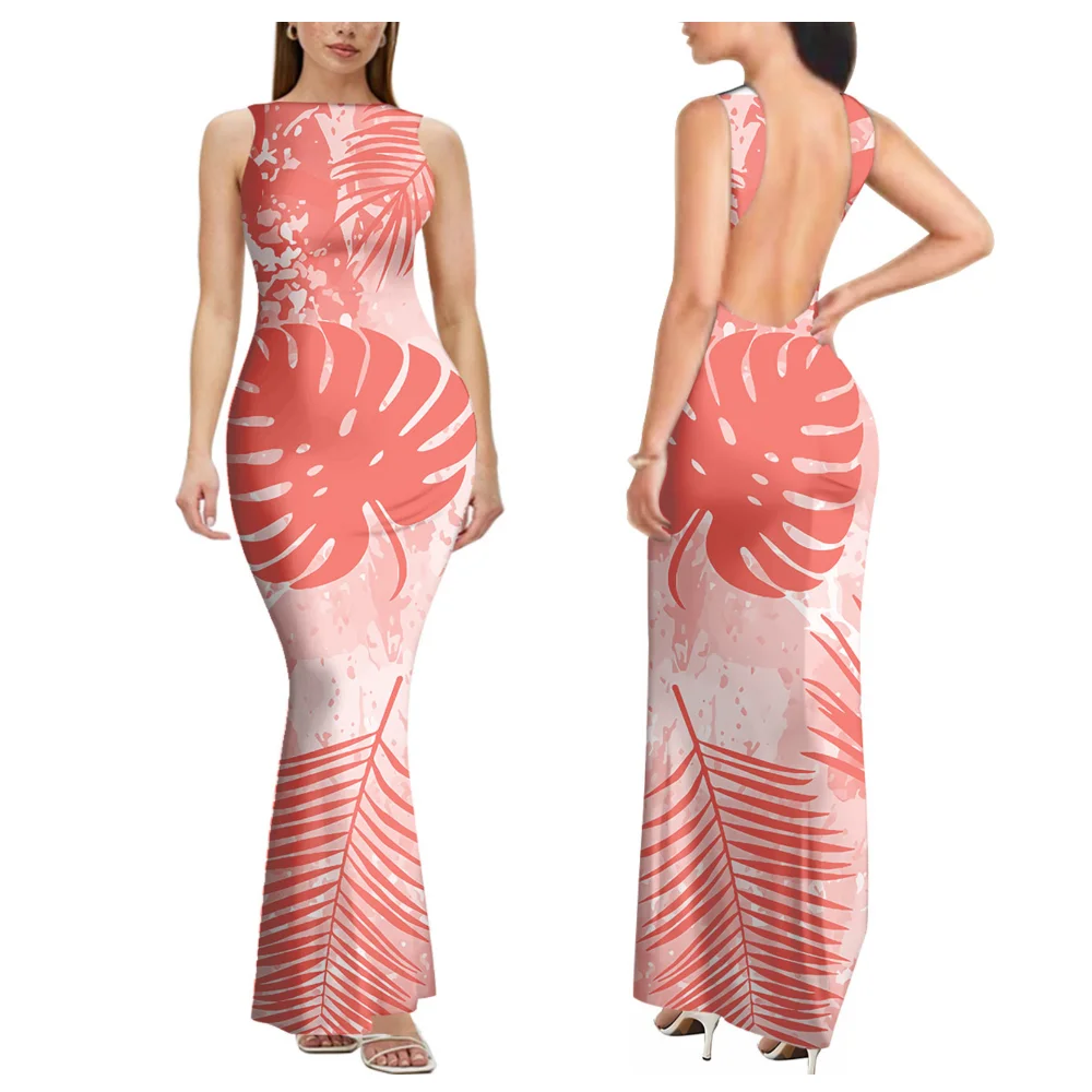 

Новый дизайн сексуального платья длиной до пола для женщин, полинезийское платье в стиле Самоанского острова для коктейльной вечеринки и платья с открытой спиной