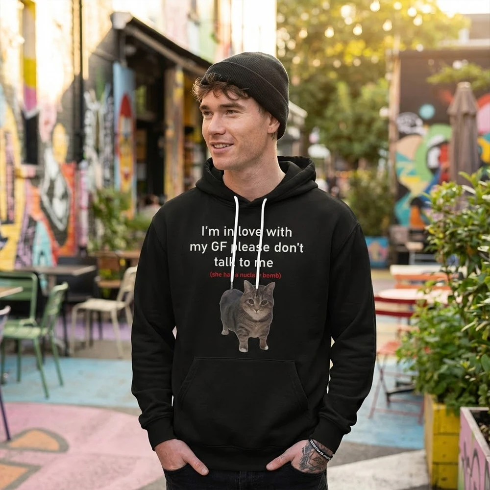 

I'm In Love With My GF Funny Cat Print Hoodie Spring Autumn Casual Street Style Loose Pullover Trendy And Humorous Couple Top