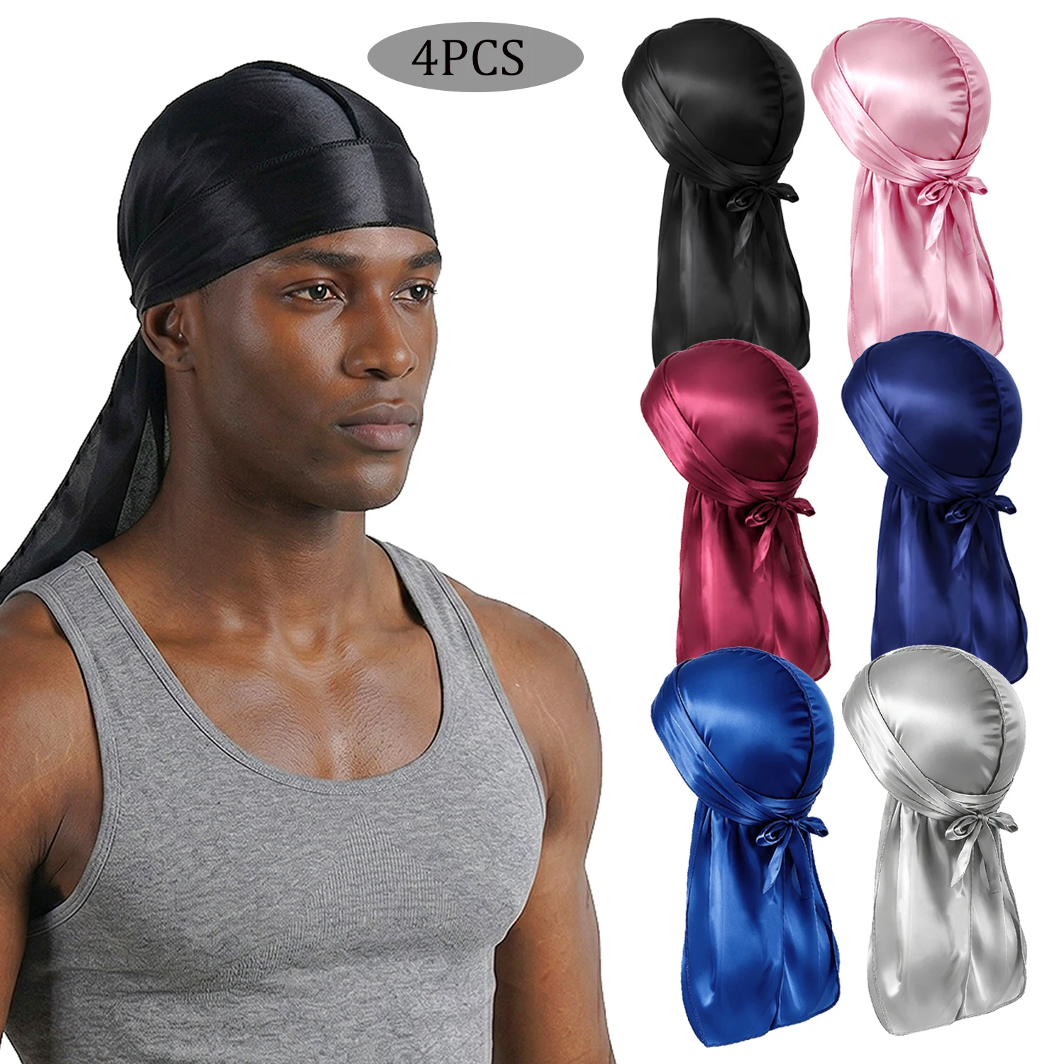 4Pcs Men's Long-tail Pirate Hat, Moisture-wicking and Sweat-absorbing, Suitable for Hip-hop, Street Dance, and Sports Cycling