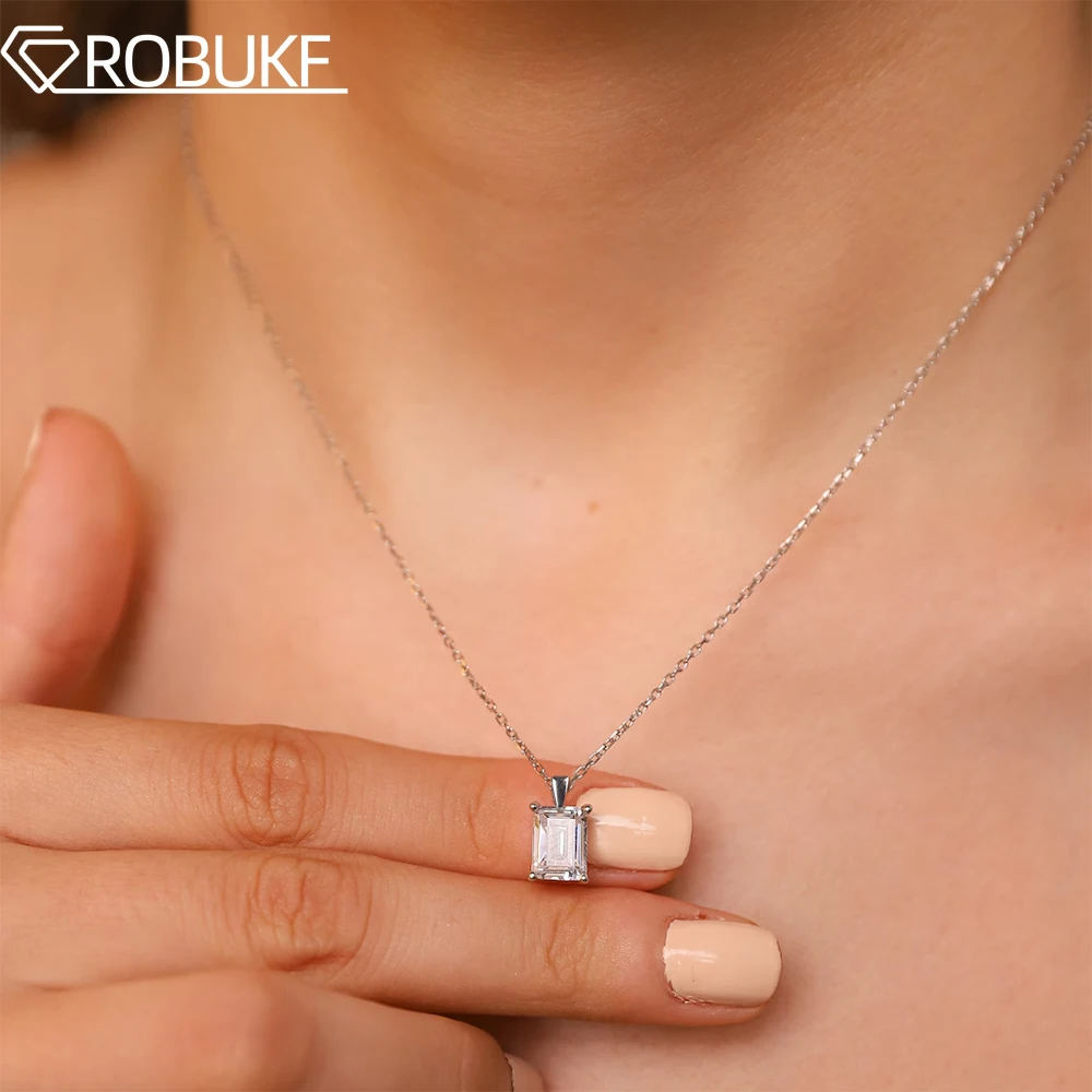 

1CT 2CT изумрудное/радиентное ожерелье из муассанита для женщин, 100% стерлинговое серебро 925 пробы, подвеска-пасьянс, изящные свадебные украшения GRA