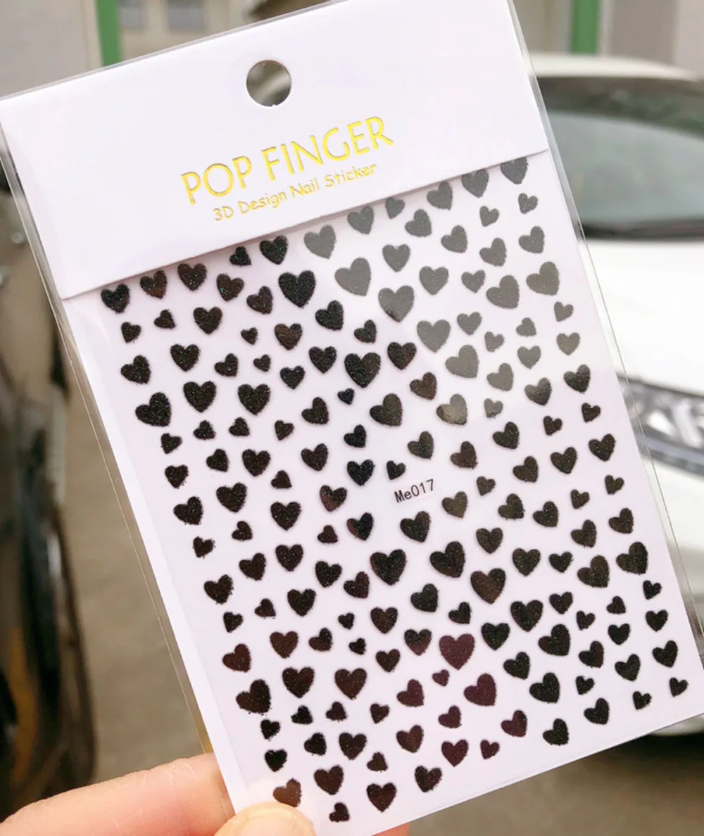 1 hoja de pegatinas 3D para decoración de uñas con forma de corazón, purpurina colorida, deslizador autoadhesivo de amor, calcomanías brillantes, accesorios de manicura, decoraciones para uñas