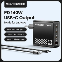 MOVESPEED 140W USB C Charger for MacBook Pro Air PD3.1 100W Type C Charging Station for iPhone 16 Lenovo Dell HP Surface Laptops