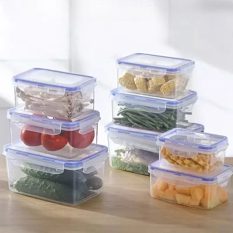 Kitchen Refrigerator Sealed Rectangular Refrigerator Storage Box with Lid Plastic Crisper Microwave-heated Lunch Box Storage Box