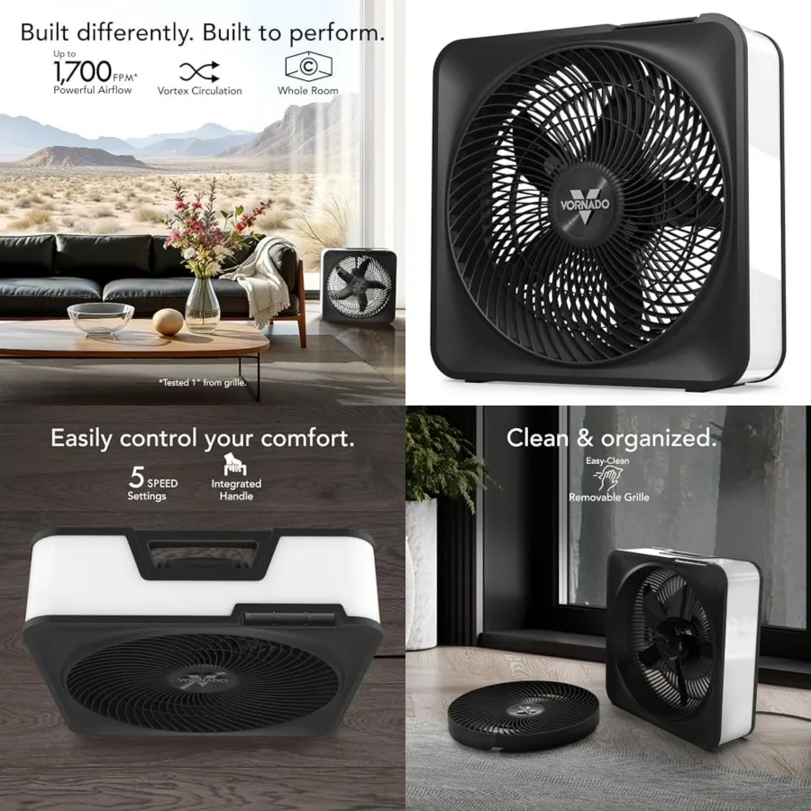 

High Velocity Electric Box Fan with Removable Grille, 5 Speed Settings, Powerful Airflow, Whole Room Air Circulation, Targeted