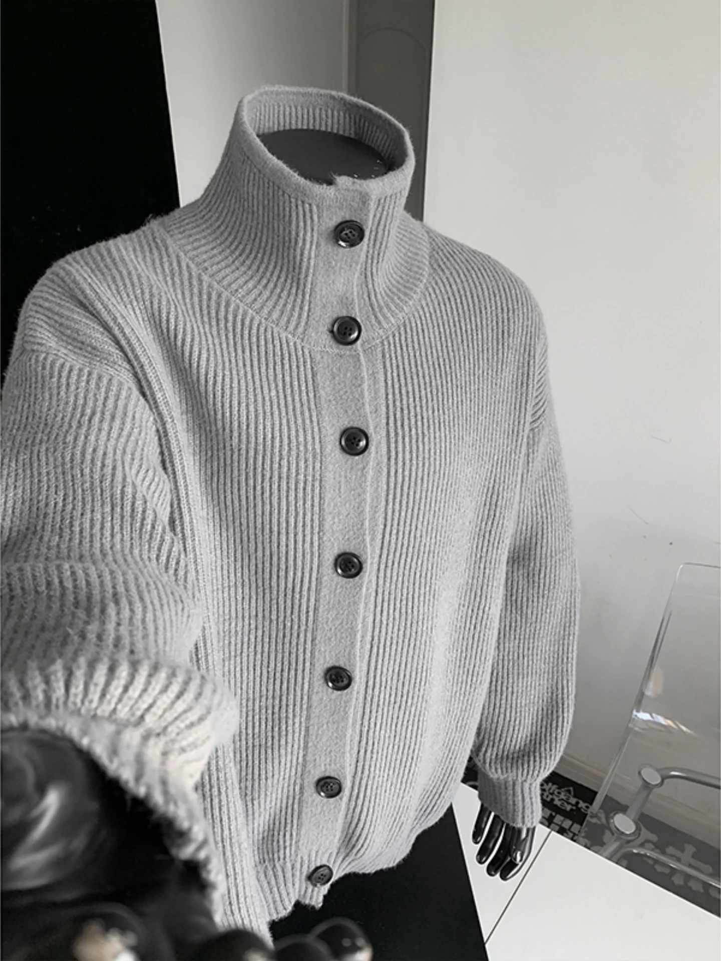 

Men's Knitted Open Cardigan Casual Button-Up Stand Collar Sweater Outerwear Autumn Loose Fit Comfortable Polyester Nylon