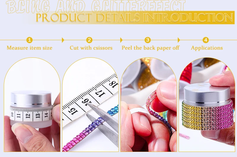 QIAO 10-Yards-Rolle Selbstklebendes Glas-Strassband 2 Reihen für DIY-Autodekorationen, Hochzeiten, Kleidung, Hüte, Handarbeiten – Detail 7