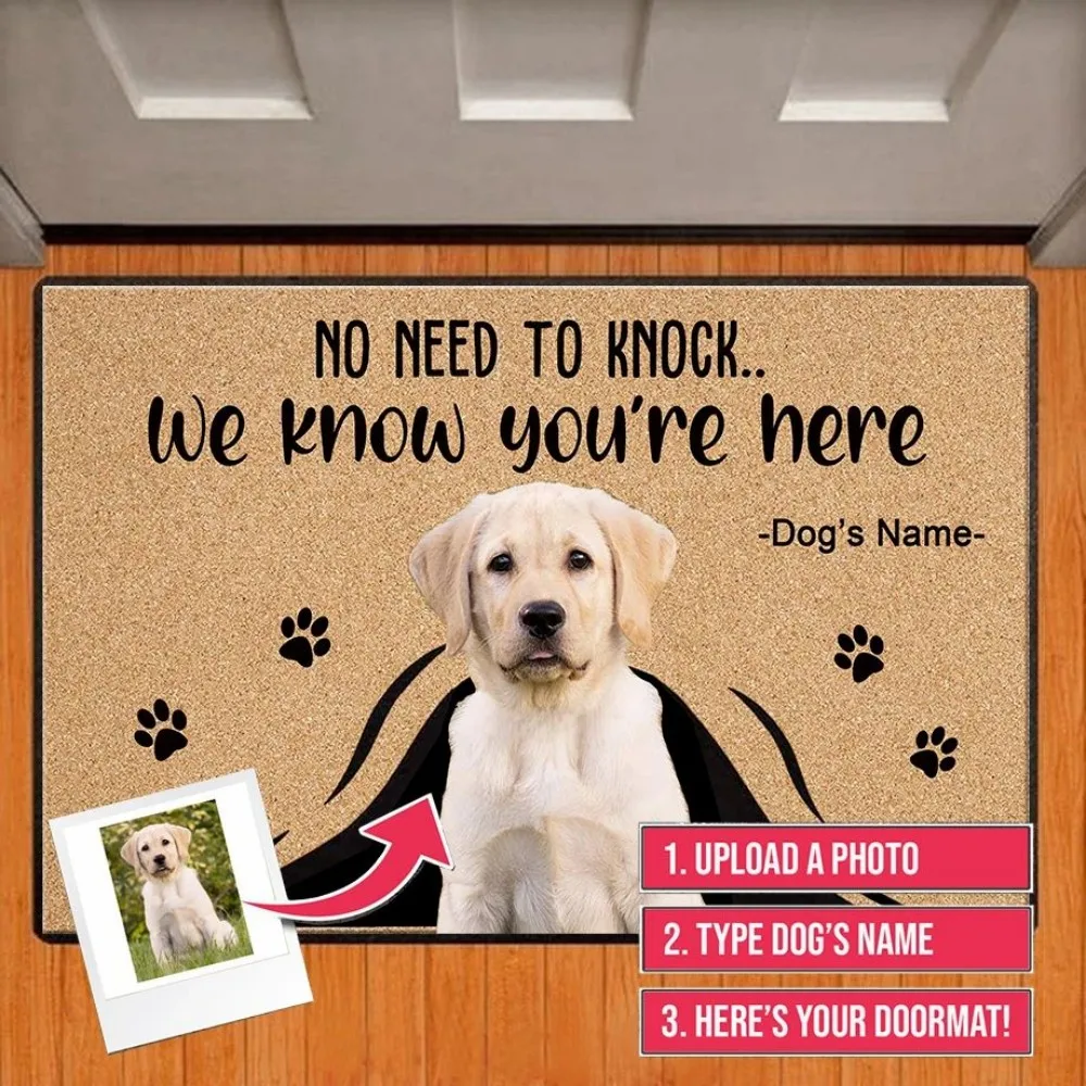 VIKAMA Personalized Pet Welcome Mat - Customized Pet Door Mat with Photo and Name, Anti slip and Washable Home Decoration