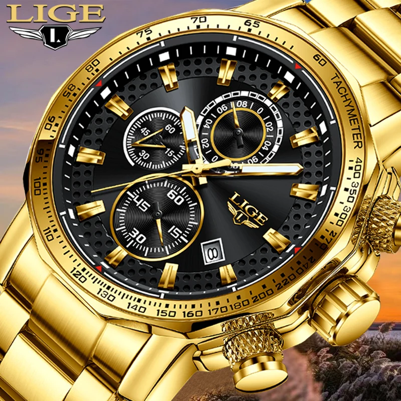 

LIGE Mens Watches Top Luxury Brand Waterproof Sport Wrist Watch Chronograph Quartz Military Genuine Full Steel Relogio Masculin