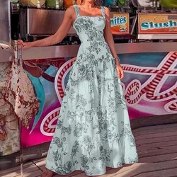 Elegant Printed High Waist Sling Dress