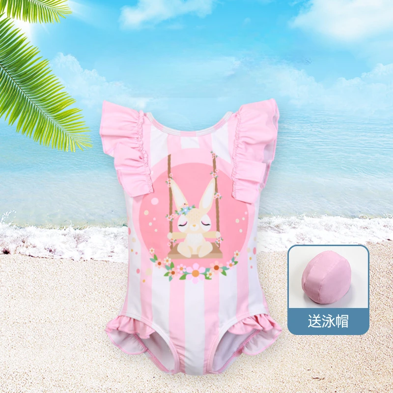 Cute Children's Swimsuit Girls One-piece Bikini New Cartoon Rabbit Girl Sleeveless Swimwear